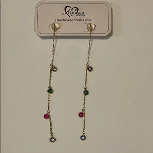 Nakamol Gold Chain Earrings with Multicolor Stones